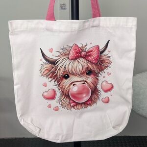 Cute cow Print Tote Bag with Pink Handles